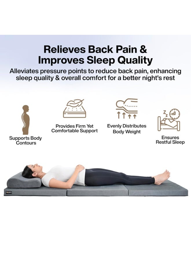 FOVERA Tri-Fold Mattress - Folding Foam Mattress - High Resilience Foam - 190 x 71 x 6.4 cm - Medium Firm - Removable Cover - Grey - Image 2